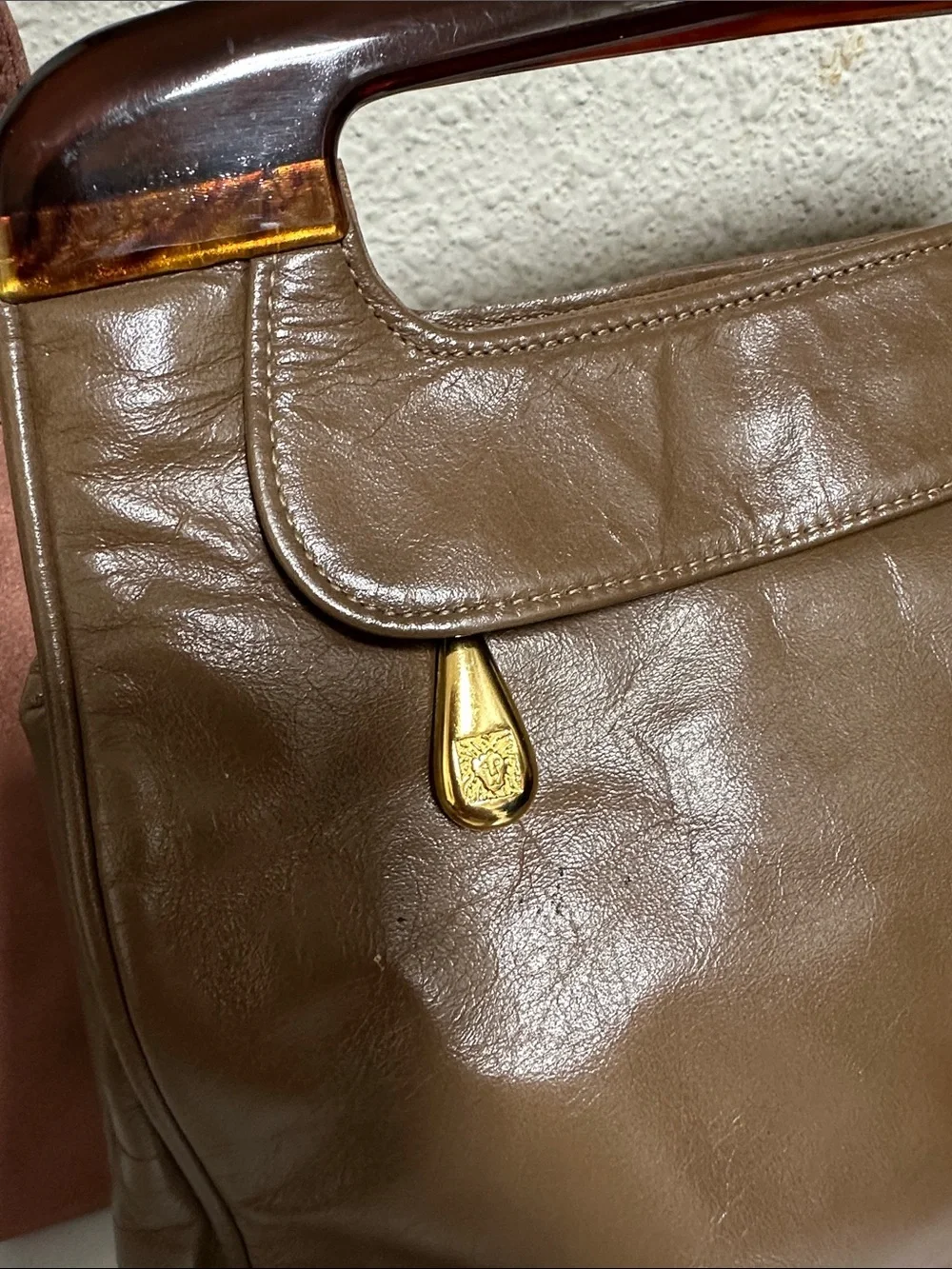 Anne Klein Brown Leather Top-Handle Shoulder Bag with Dark Tortoiseshell Accents - Picture 13 of 13
